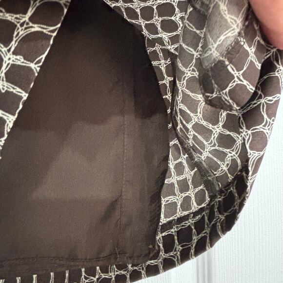 Ann Taylor silk skirt 4P petite brown checkered faux belt detail front pleats - Picture 3 of 6